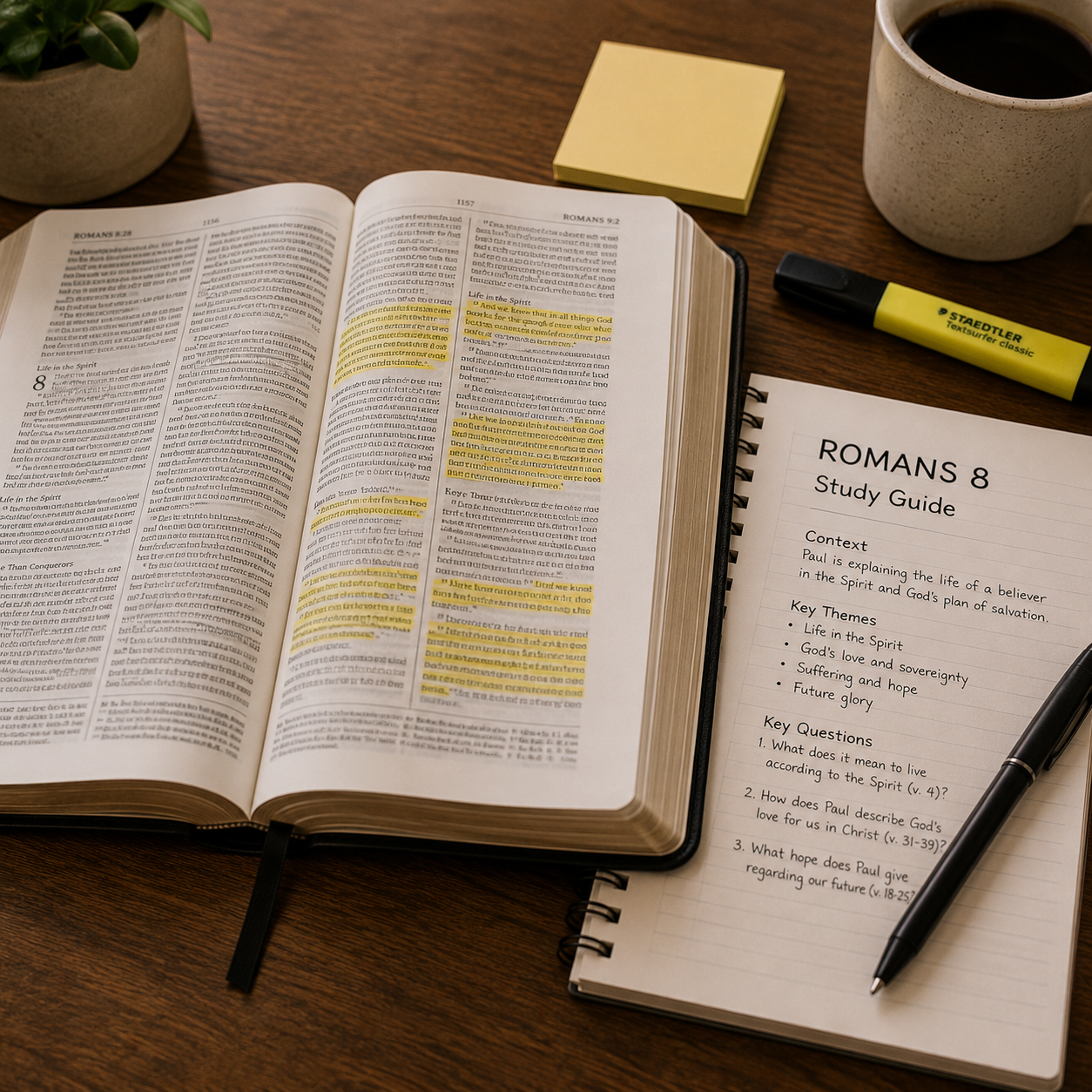 Open Bible with study guide